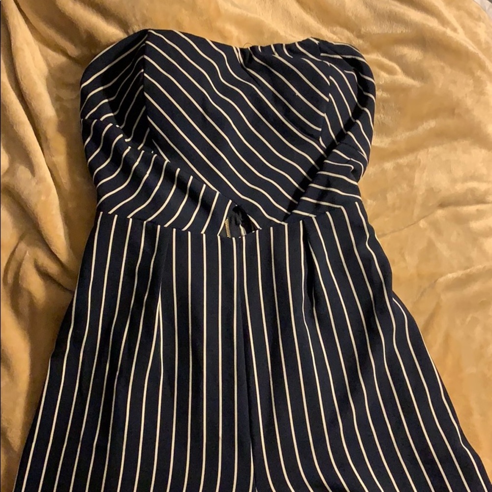Navy and White Stripped Charlotte Russe Jumpsuit